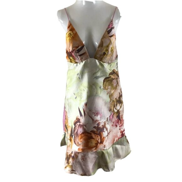 ABS Allen Schwartz Dress Tafetta Floral Ruffle Hem Sleeveless Purple Size 4 - Picture 1 of 7